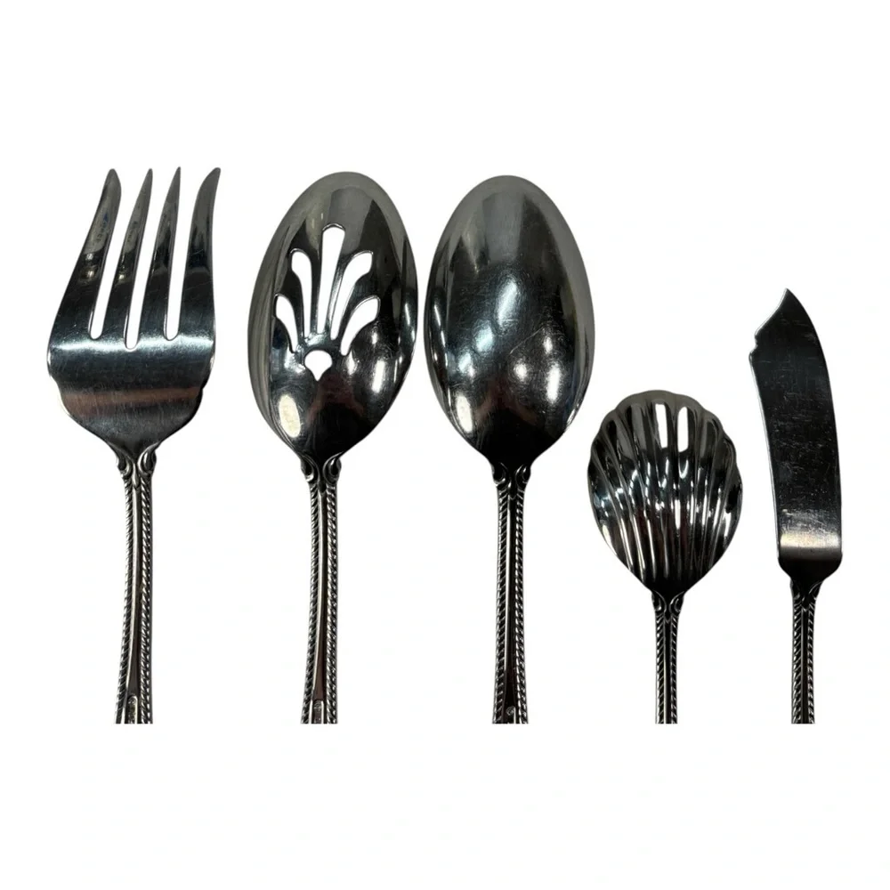 5 Pc Lenox Tudor Bead Augusta Serving Hostess Set 18/10 Stainless Steel Flatware